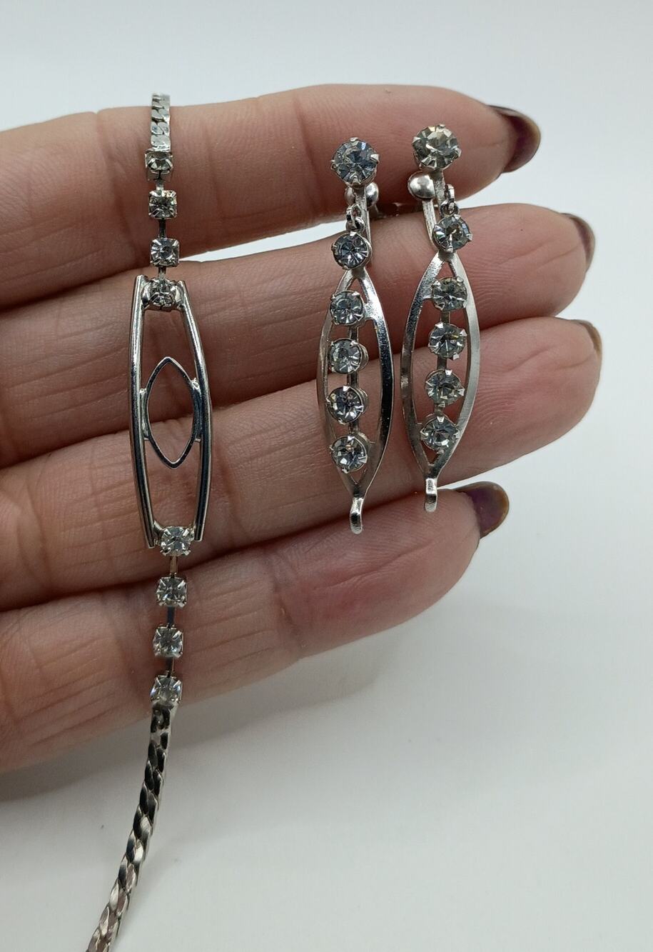 Vintage Rhinestone Bracelet & Screw Back Earrings Set